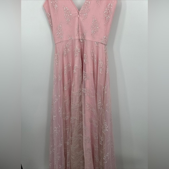 Dress The Population Pink Tulle Overlay Deep V-Neck Gown Dress Sz XS - Picture 6 of 6